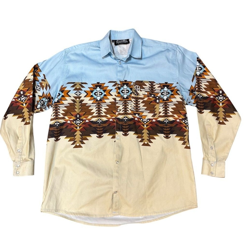 Certified Hustler Men's 2XL Aztec‎ Tribal Western Shirt Multicolor